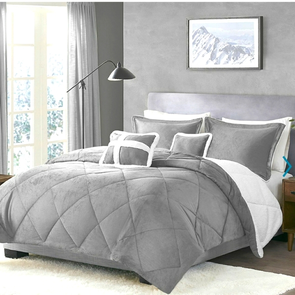 🌹KING 💫 Reversable 🤸‍♀️ 5 Piece Bed In A Bag ⭐ Mink to Sherpa Silver 🥳 NWT ⭐ - Picture 11 of 14